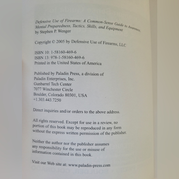SIGNED Defensive Use of Firearms: A Common-Sense Guide 2005 By Stephen Wenger - Picture 6 of 7